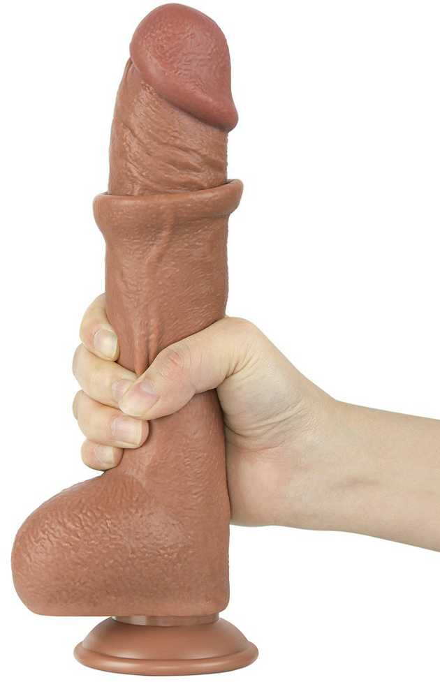 LoveToy 9.5'' slankiojančios odos dvisluoksnis dong'as, rudas