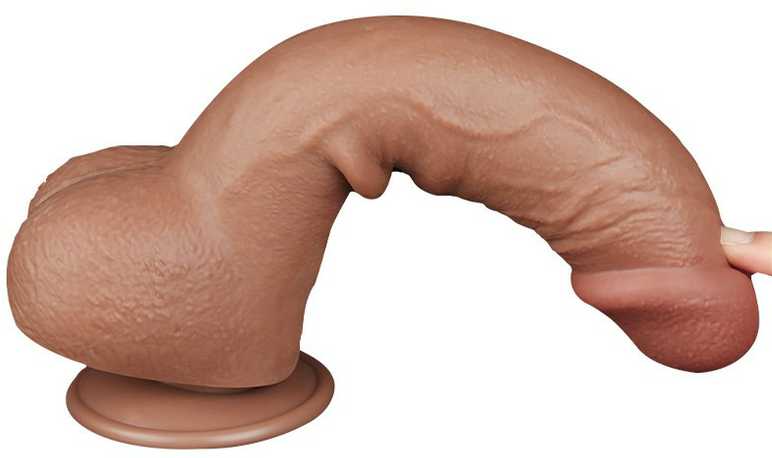 LoveToy 9.5'' slankiojančios odos dvisluoksnis dong'as, rudas