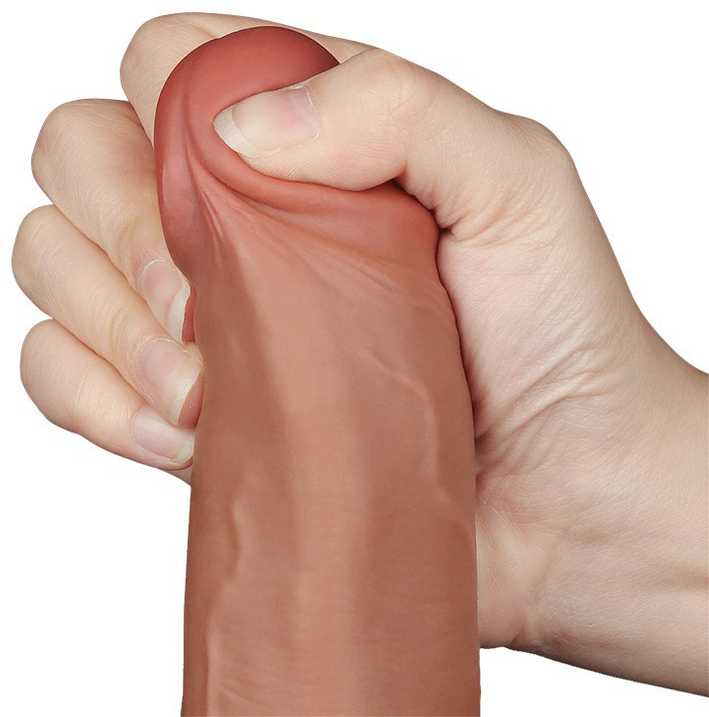 LoveToy 9.5'' slankiojančios odos dvisluoksnis dong'as, rudas