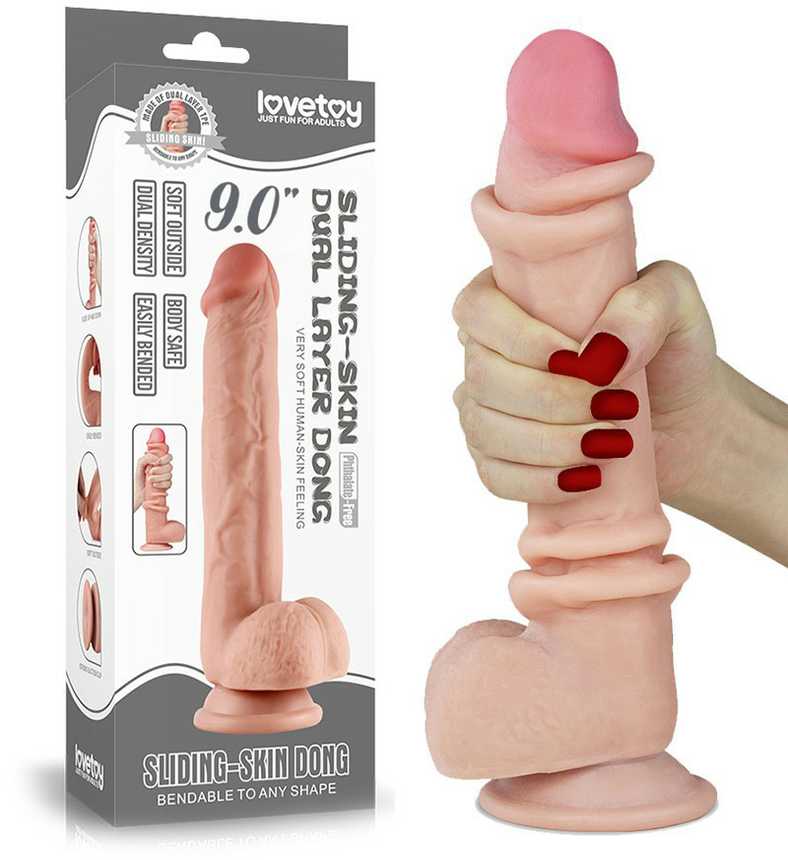 LoveToy 9,5 colio slankiojančios odos dvigubo sluoksnio dildo