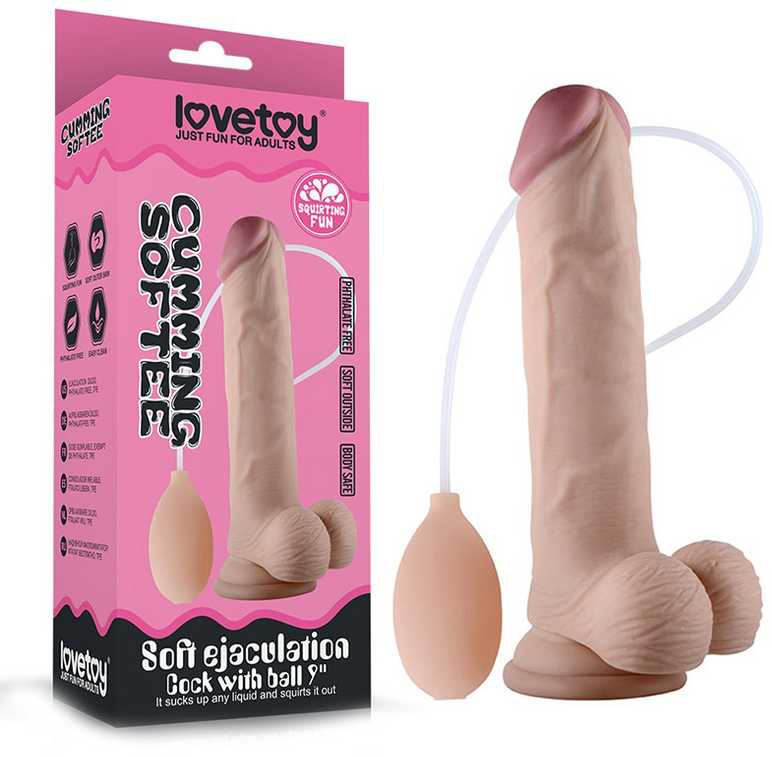 LoveToy 9 colių minkštas ejakuliacijos penis su kamuoliuku