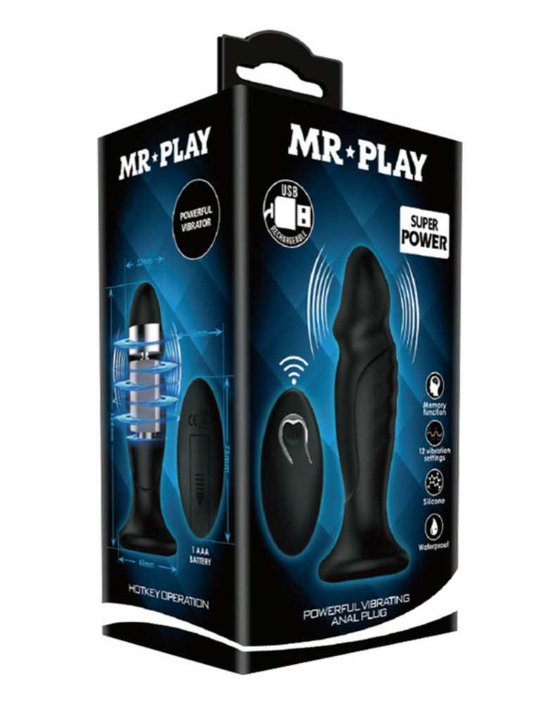„Mr Play Mini“ vibruojantis analinis kaištis peniui su nuotolinio valdymo pultu, 12 cm