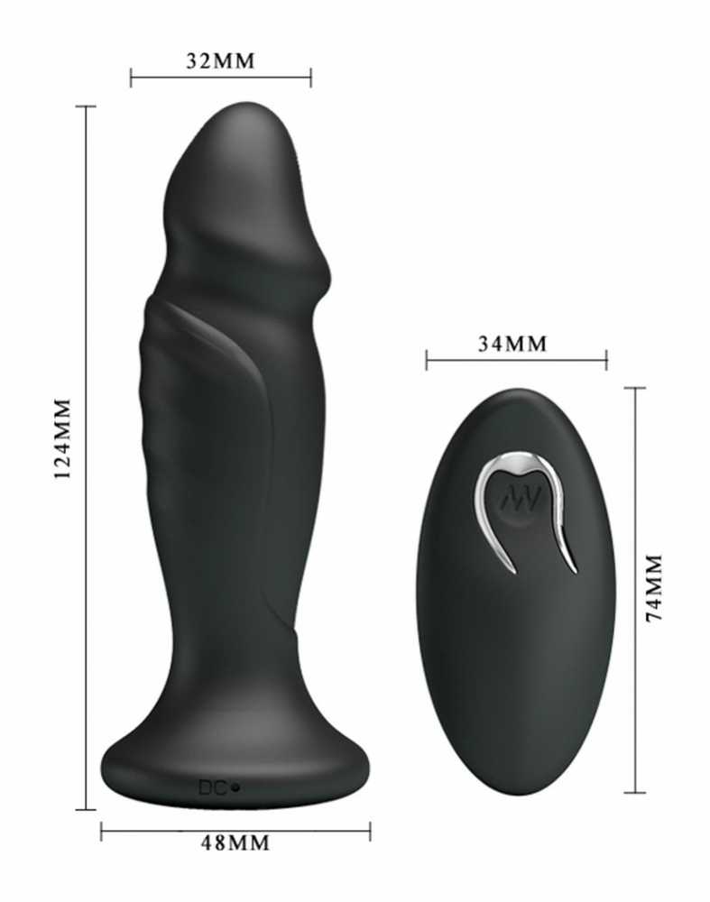 „Mr Play Mini“ vibruojantis analinis kaištis peniui su nuotolinio valdymo pultu, 12 cm