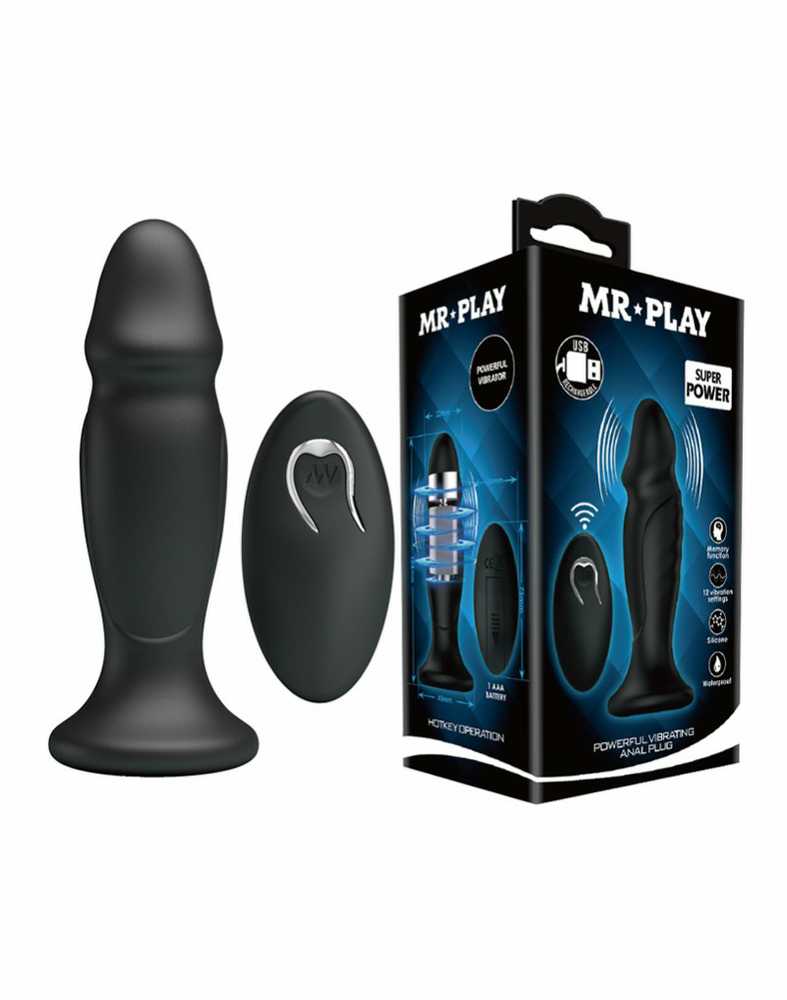 „Mr Play Mini“ vibruojantis analinis kaištis peniui su nuotolinio valdymo pultu, 12 cm