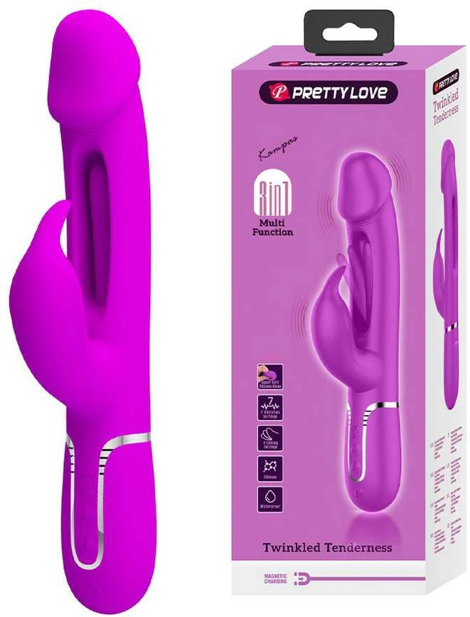 Pretty Love Flirtation PRETTY LOVE - KAMPAS RABBIT 3 IN 1 DAUGIAFUNKCINIS VIBRUOTAS SU LIEŽUVIU, VIOLETINIO SKONIO