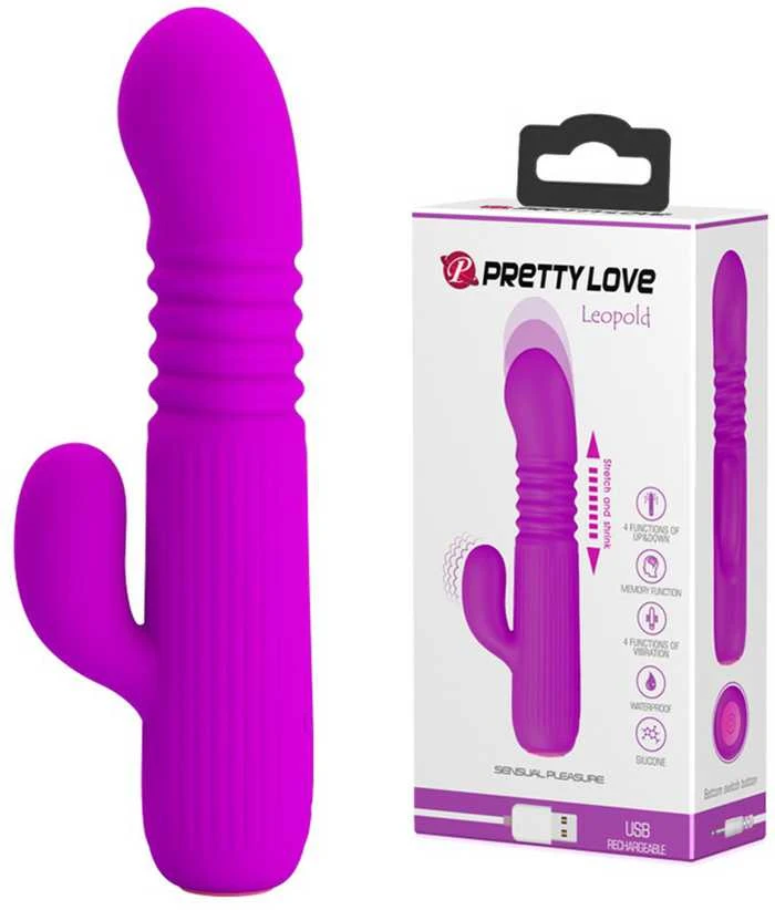 Pretty Love Vibrator Bunny su masažuokliu, slystančiu 15 cm 4 režimais