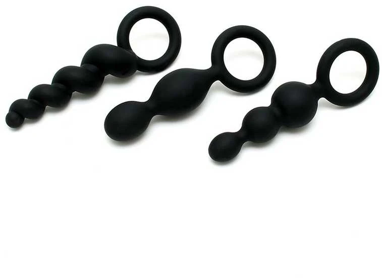 „Satisfyer Booty Call“ analinių kamštukų rinkinys su stimuliuojančia Juodo struktūra