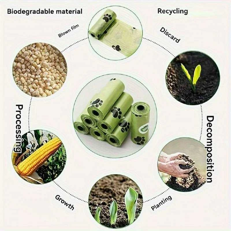 Biologiškai skaidūs maišeliai šunų išmatoms + dozatorius, 18 ritinėlių x 15 vnt., 270vnt.