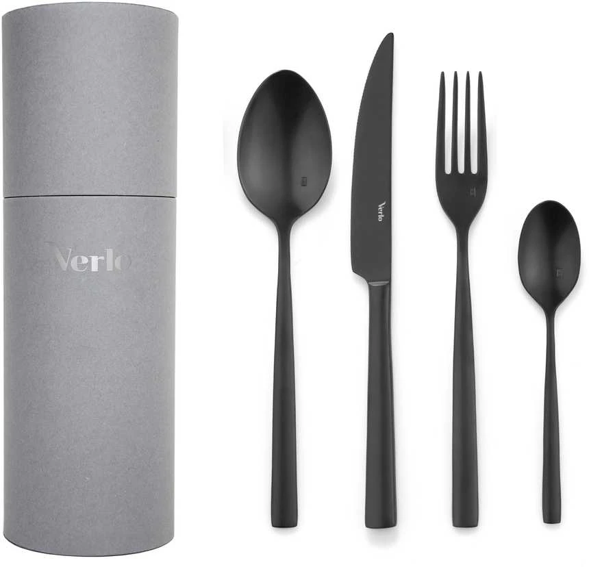 Verlo 24-piece cutlery set with tube, Su Juodas