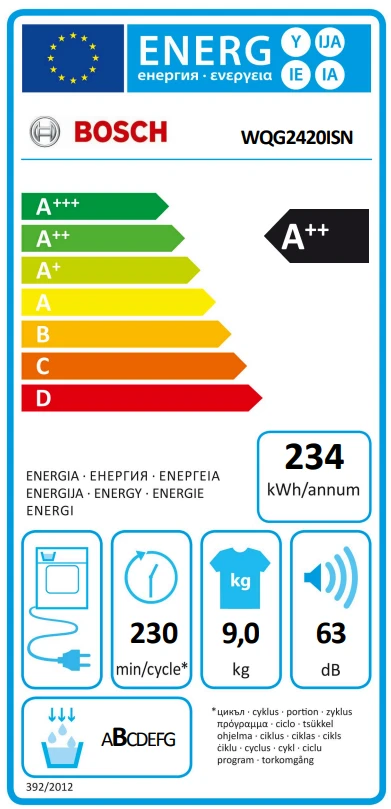 Bosch WQG2420ISN Serija 6, Džiovyklė su šilumos siurbliu, 9kg