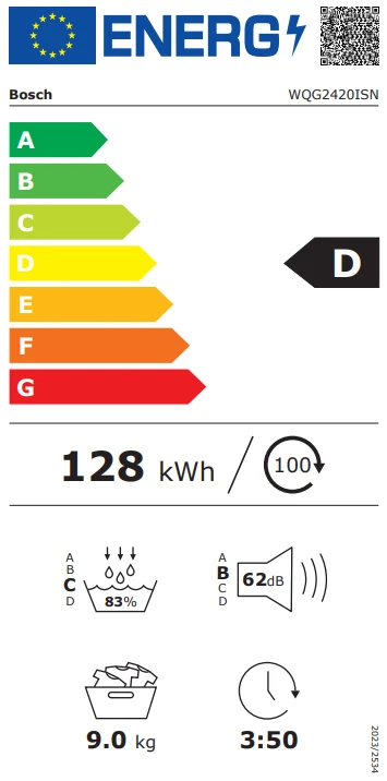 Bosch WQG2420ISN Serija 6, Džiovyklė su šilumos siurbliu, 9kg