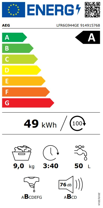 Skalbimo mašina AEG LFR6G944GE