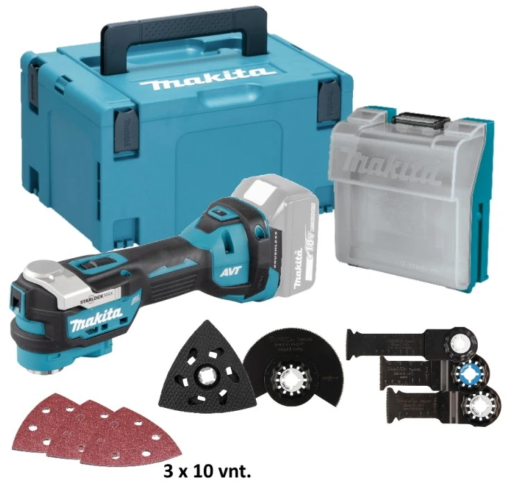 Makita DTM52ZJX4 Akumuliatorinis universalus švytuoklinis įrankis 18V, 10000-20000 jud/min, judesio kampas 3,2°,Starlock MAX, BL-motor, Be akumuliatorių ir kroviklio!
