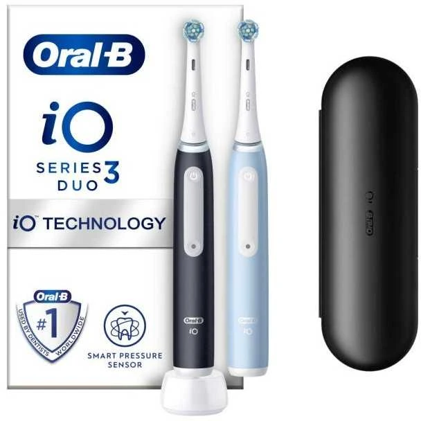 Braun iOG3d.2i6.2K Oral-B iO3 Elektrinis Dantų Šepetėlis Matt Juodas/Ice Mėlyna Duo Pack Edition