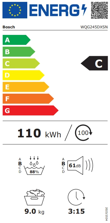 „Bosch“ džiovyklė su šilumos siurbliu | WQG245DXSN | Energijos vartojimo efektyvumo klasė C | Priekinis pakraunamas | 9kg | Kondensacija | LCD | Gylis 61,3 cm | Pilkas