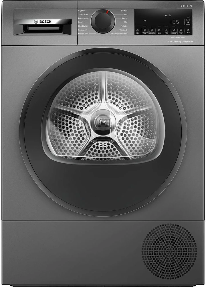 „Bosch“ džiovyklė su šilumos siurbliu | WQG245DXSN | Energijos vartojimo efektyvumo klasė C | Priekinis pakraunamas | 9kg | Kondensacija | LCD | Gylis 61,3 cm | Pilkas