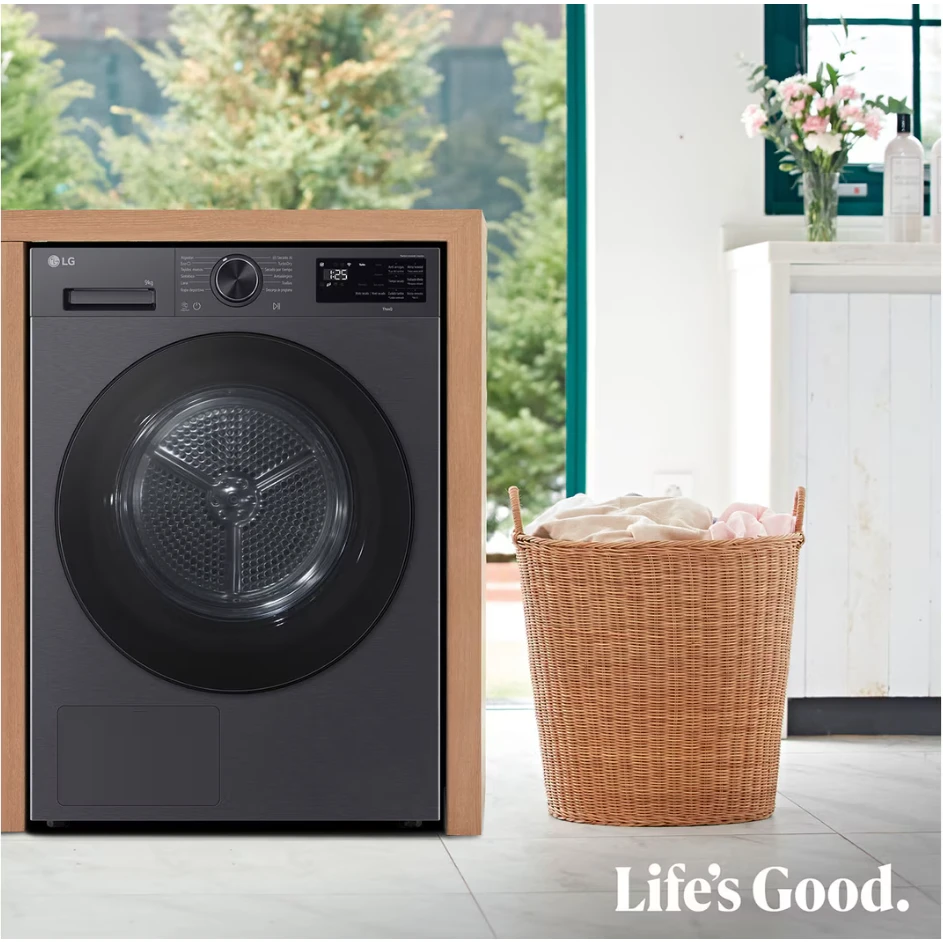 LG džiovyklė | RHX5009TBB | Energijos vartojimo efektyvumo klasė B | Priekinis pakraunamas | 9kg | Šilumos siurblys | LED | 66 cm pločio | Wi-Fi | Matinis juodas
