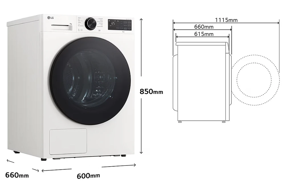 Džiovyklė LG AI DUAL Inverter Heat Pump, ThinQ, RHX5009TLB, 9kg