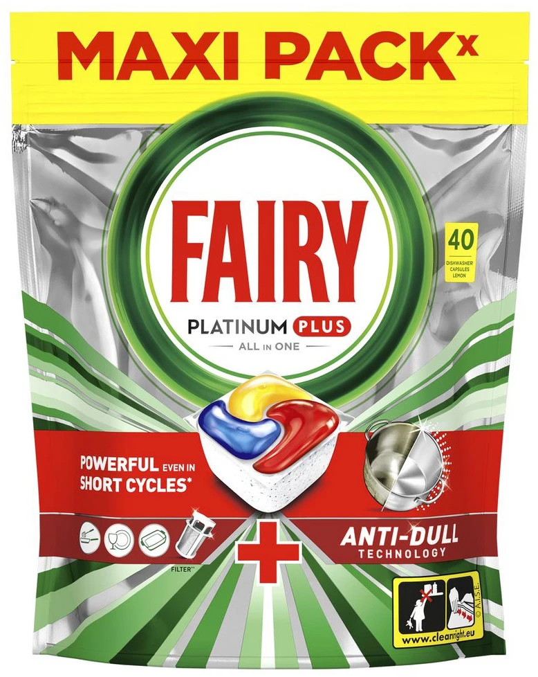 Fairy Platinum Plus All In One Lemon indaplovių tabletės, 40 vnt.
