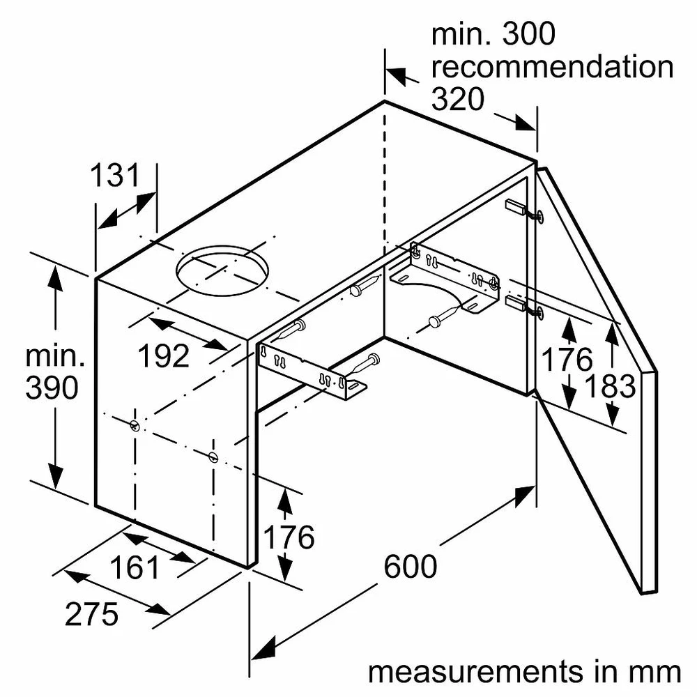 Bosch Serie 2 DFM064W55 gartraukis Semi built-in (pull out) Metallic, Sidabrinis 394 m³/h