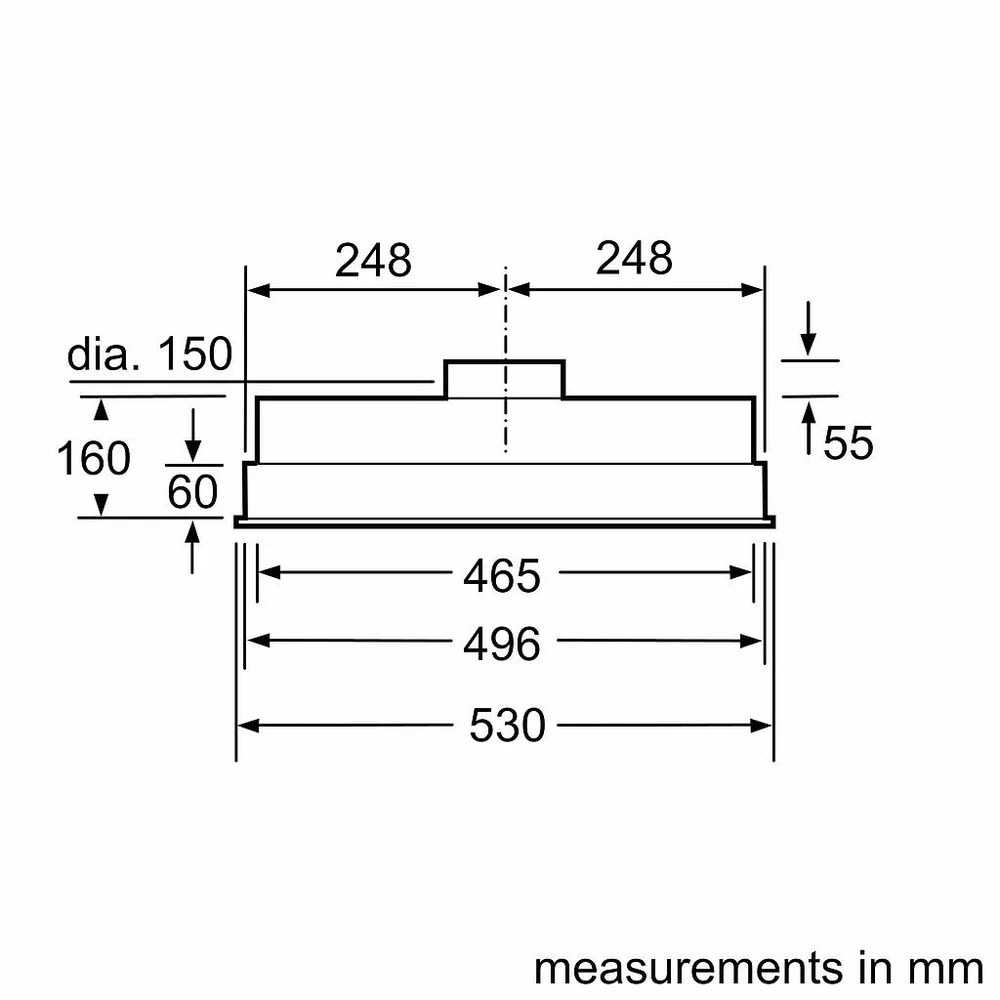 Bosch Serie 4 DHL555BM gartraukis Built-in Metallic, Sidabrinis 604 m³/h