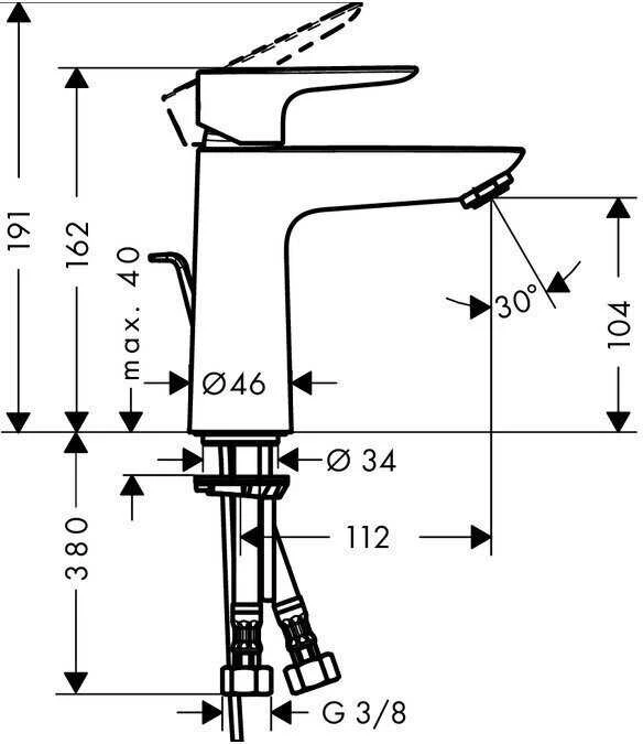Juodas praustuvo maišytuvas Hansgrohe TALIS E 110 71710670