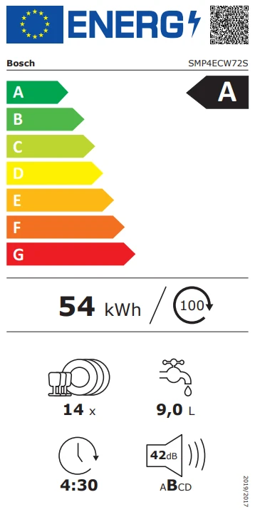 Bosch 38577 SMP4ECW72S Serija 4, Indaplovė, montuojama iš apačios, 60 cm, Balta