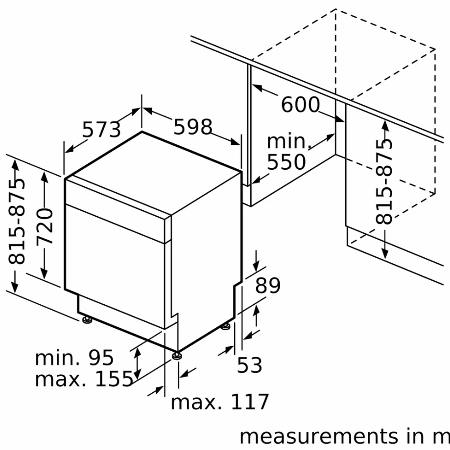 Bosch SMU6ECS12E Serija 6, Indaplovė, montuojama iš apačios, 60 cm, Šlifuotas plienas