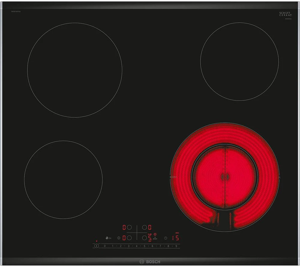 Bosch PKF675FP2E Serija 6, Elektrinė kaitlentė, 60 cm, kaitlentė su plieniniu rėmu
