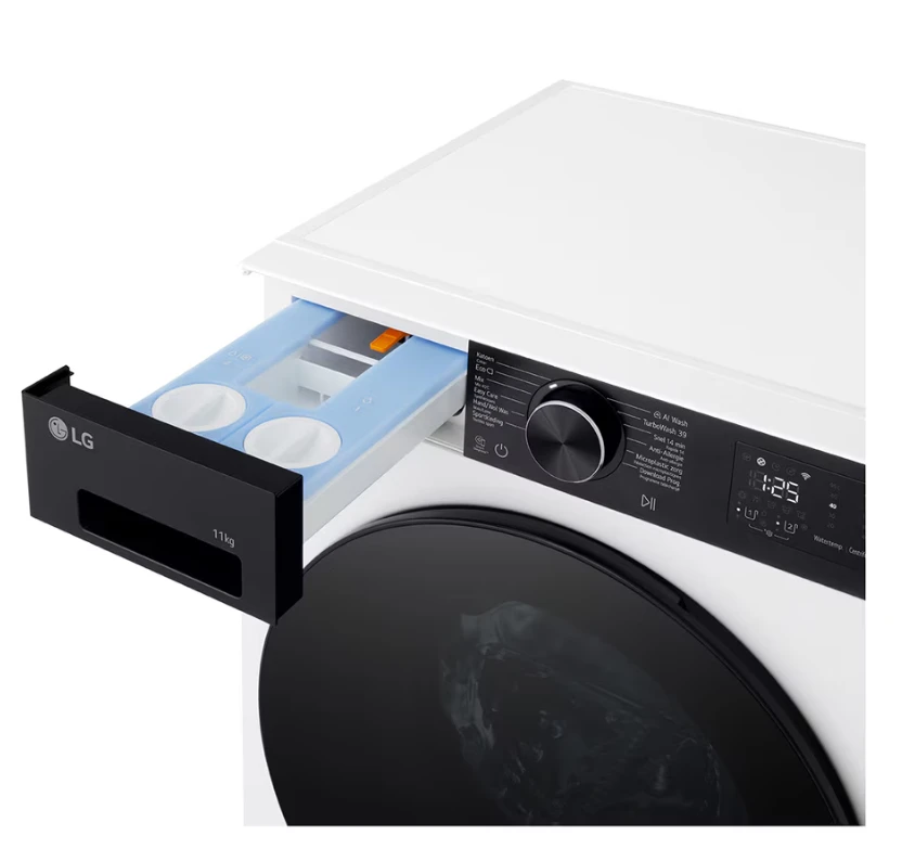 LG | Skalbimo mašina | F4X5011THB | Energy efficiency class A | Front loading | Skalbimo talpa 11 kg | 1400 RPM | Gylis 57 cm | Plotis 60 cm | Ekranas | LED | Steam function | Direct drive | Wi-Fi | Baltas