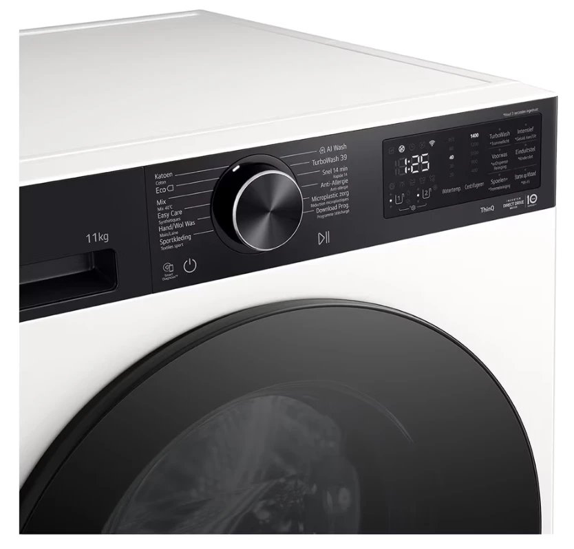 LG | Skalbimo mašina | F4X5011THB | Energy efficiency class A | Front loading | Skalbimo talpa 11 kg | 1400 RPM | Gylis 57 cm | Plotis 60 cm | Ekranas | LED | Steam function | Direct drive | Wi-Fi | Baltas