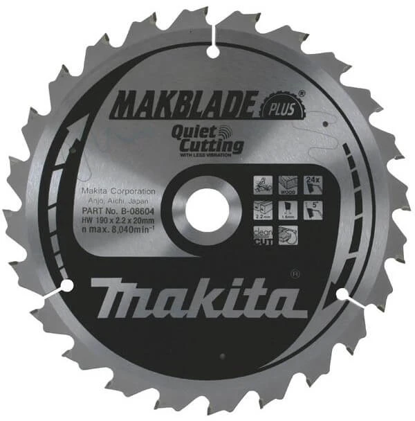 Makita T.C.T. pjūklas MAKBLADE PLUS 216X2.4X30mm 5° T48 B-08632 T.C.T • 216 x30 mm • T48 • 5° • Medienai