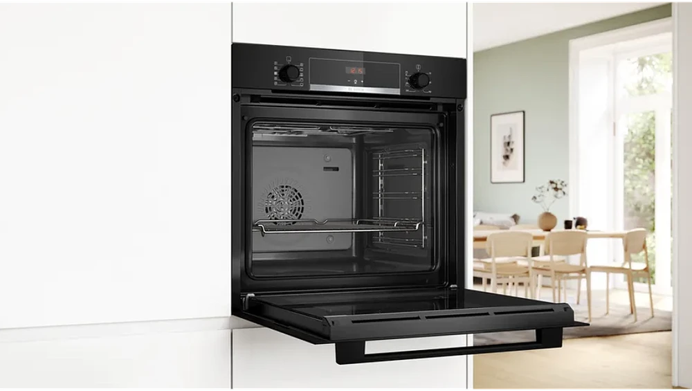 Siemens Bosch HQA534BB3 Serija 4, Įmontuojamoji orkaitė su papildomų garų funkcija, 60 x 60 cm, Juodas