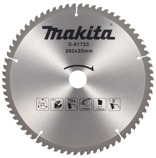 Makita D-81723 T.C.T. pjūklas 260X2.8X30mm 5° T70 aliuminio pjovimui