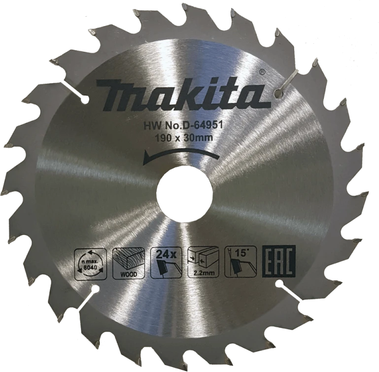 Makita D-64951 T.C.T. pjūklas 190X2.2X30mm 15° T24 Standartiniai medienai