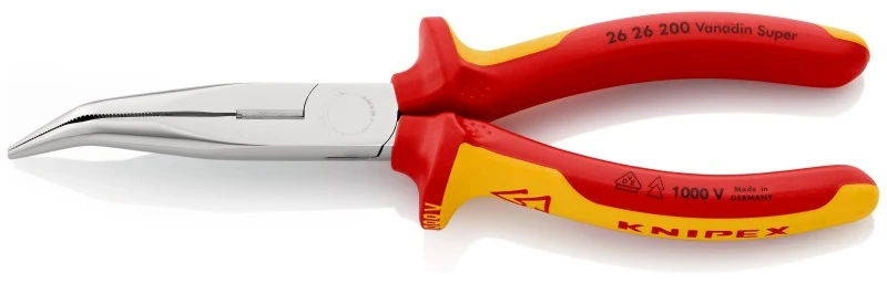 Smailianosės replės su šoniniu kirpimu lenktos VDE 200mm, Knipex