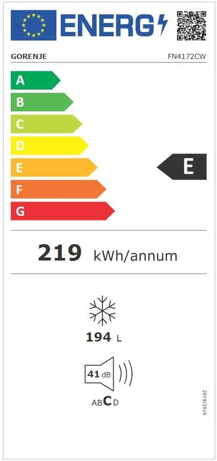 Gorenje | Šaldiklis | FN4172CW | Energijos vartojimo efektyvumo klasė E | Stačias | Laisvai stovintis | Aukštis 169,1 cm | Bendra grynoji talpa 194 L | No Frost sistema | Baltas
