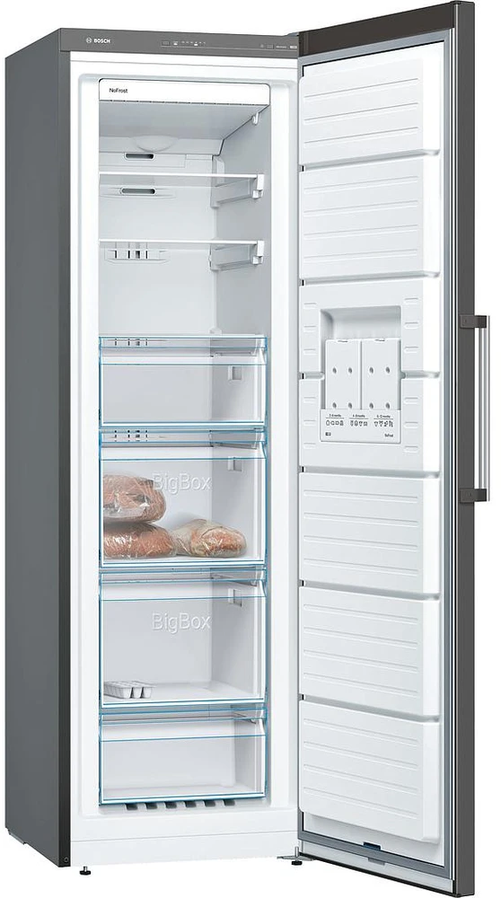 Bosch GSN36VXEP Serija 4, Laisvai statomas šaldiklis, 186 x 60 cm, Juodas šlifuotas plienas, atsparus pirštų atspaudams