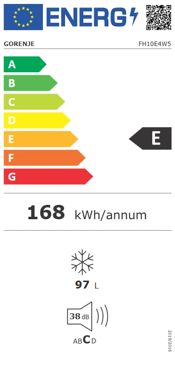 Gorenje Šaldiklis | FH10E4W5 | Energijos vartojimo efektyvumo klasė E | Komoda | Laisvai pastatoma | Aukštis 85,8 cm | Bendra grynoji talpa 97 l | Baltas