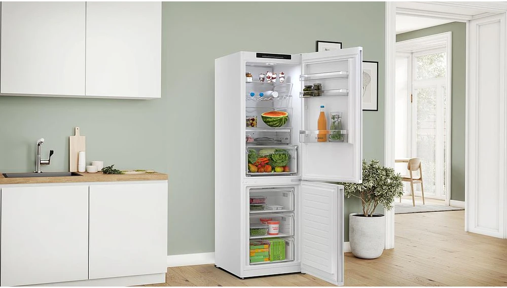 Bosch KGN362WCF Serija 4, Laisvai statomas šaldytuvas-šaldiklis su šaldiklio skyriumi apačioje, 186 x 60 cm, Baltas, Total No Frost