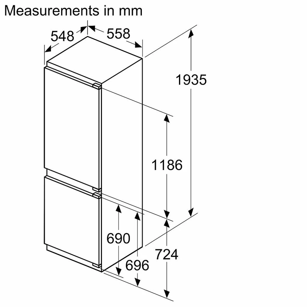 Bosch KIN96ADC0 Serija 6, Įmontuojamasis šaldytuvas-šaldiklis su šaldiklio skyriumi apačioje, 193.5 x 55.8 cm, švelniai uždaromas plokščias vyris