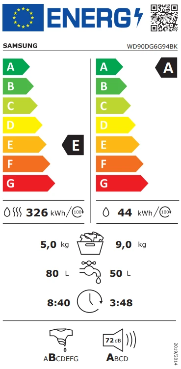 Skalbimo mašina - džiovyklė Samsung WD90DG6G94BKU4