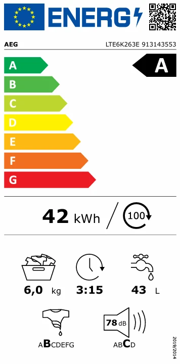 Skalbimo mašina AEG LTE6K263E