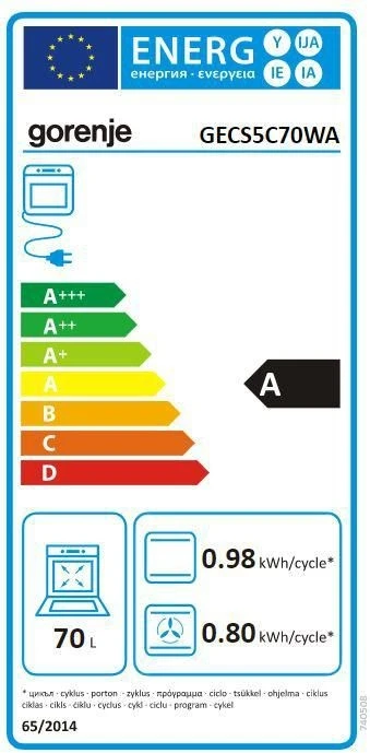 Viryklė Gorenje | Cooker | GECS5C70WA | Hob type Vitroceramic | Oven type Electric | Baltas | Plotis 50 cm | Grilling | LED | Gylis 59.4 cm | 70 L