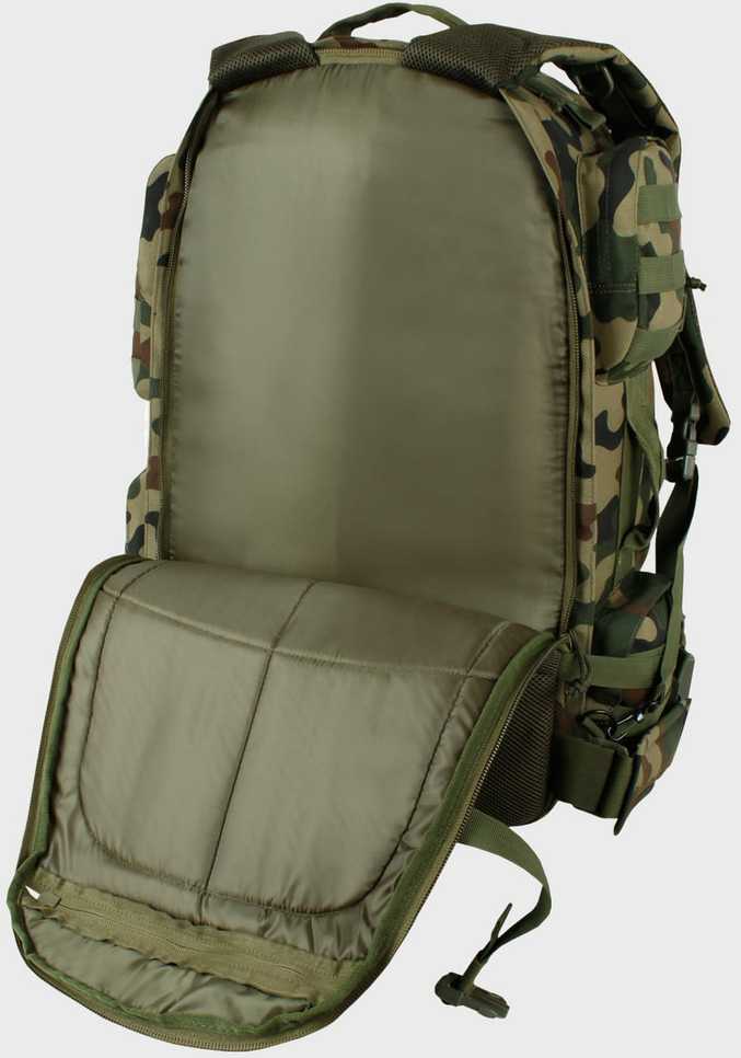 Turistinis kuprinė Grizzly 65L, Texar, atspari vandeniui, atsegama nugarėlė su kilimėlio (karimatos) funkcija, su angomis vandens gėrimo sistemai (camelback), PL Camo / Wz.93 kamufliažas