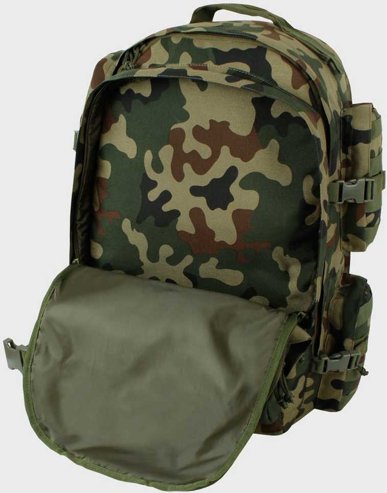 Turistinis kuprinė Grizzly 65L, Texar, atspari vandeniui, atsegama nugarėlė su kilimėlio (karimatos) funkcija, su angomis vandens gėrimo sistemai (camelback), PL Camo / Wz.93 kamufliažas