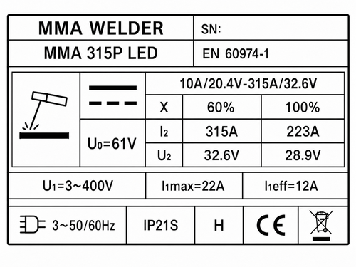 Inverterinis suvirinimo aparatas FORBY® MMA 315P LED (315A - 60%) (trifazis 400V) aprašymas - Prekės nuotrauka