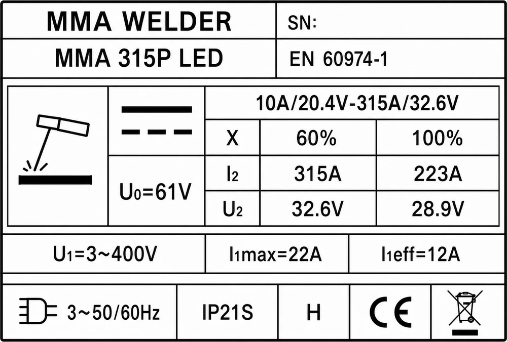 Inverterinis suvirinimo aparatas FORBY® MMA 315P LED (315A - 60%) (trifazis 400V)