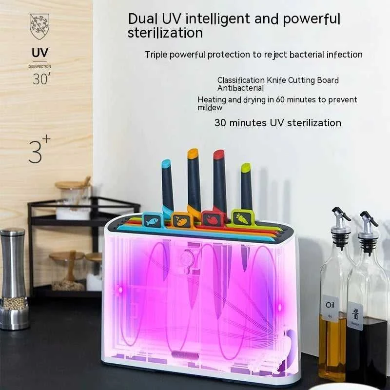 Išmanus pjaustymo lentelių ir peilių rinkinys su UV sterilizacija