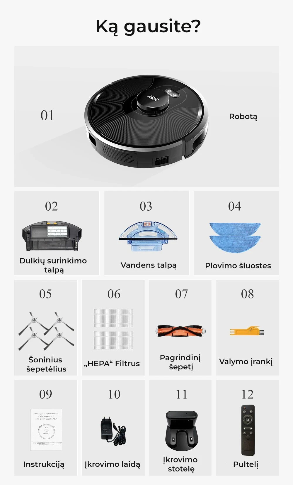 Dulkių siurblys - robotas ABIR X8 aprašymas - Prekės nuotrauka
